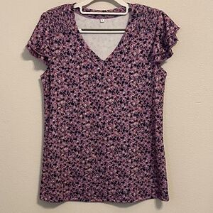NWOT, Pretty Purple Women’s Flutter Sleeve Top, Size Small